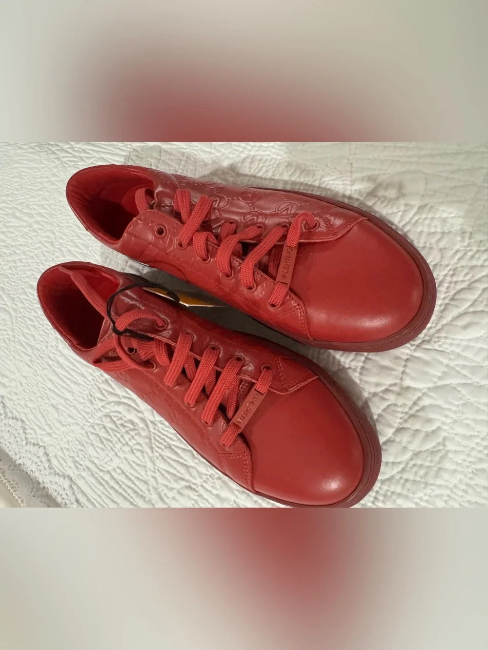 Valentino Men’s Red Low-Top Logo-Embossed Leather Sneaker